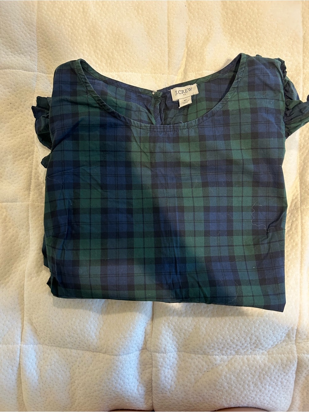 J. Crew - Cotton Navy and Green Plaid Long-Sleeve Blouse